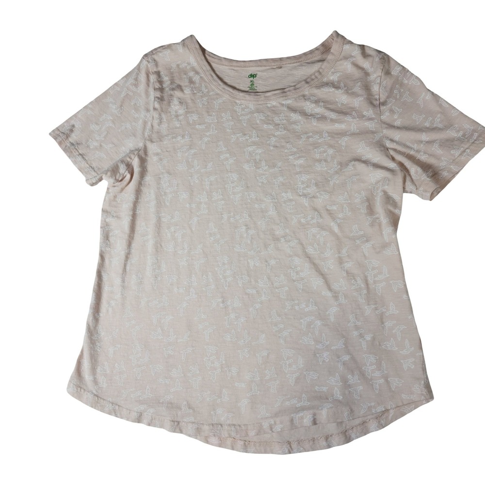 Dip Womens XL Peach Pink Organic Cotton Bird Print Short Sleeve T-Shirt Top